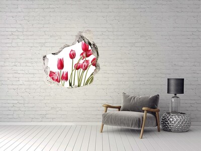 3D wall hole Red tulips