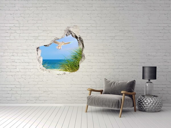 Hole wall sticker View of the beach with a seagull