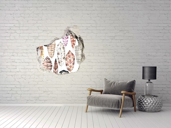 Hole wall sticker Colorful feathers