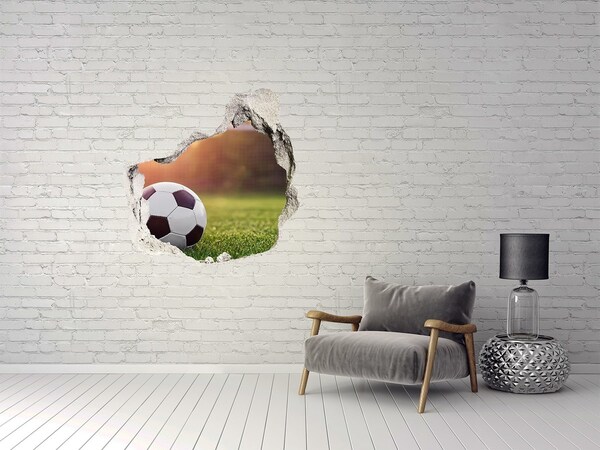 3D wall hole wallpaper Football gate on the pitch