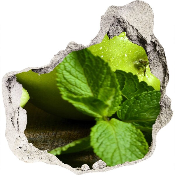 3D wall hole Green apple with mint