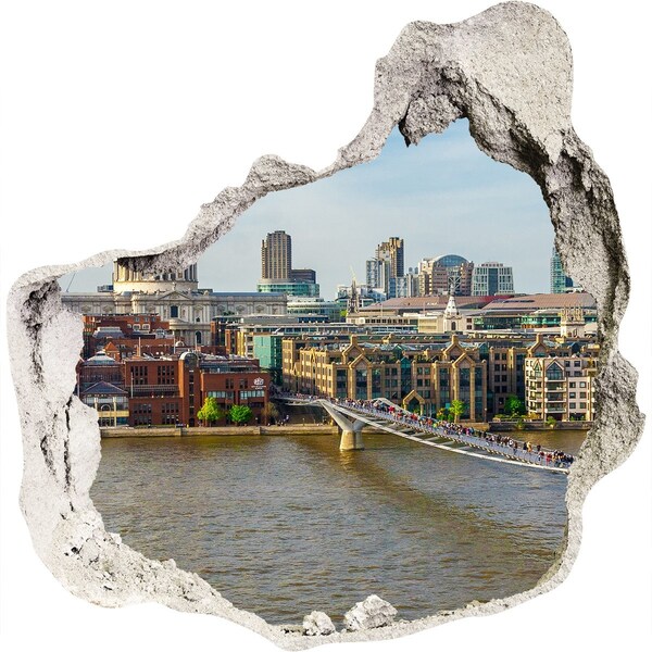 3D wall hole wallpaper View of London through a hole in the wall
