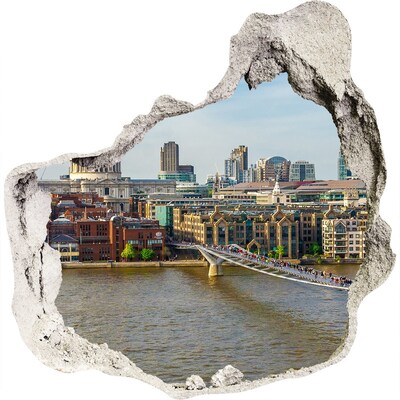 3D wall hole wallpaper View of London through a hole in the wall