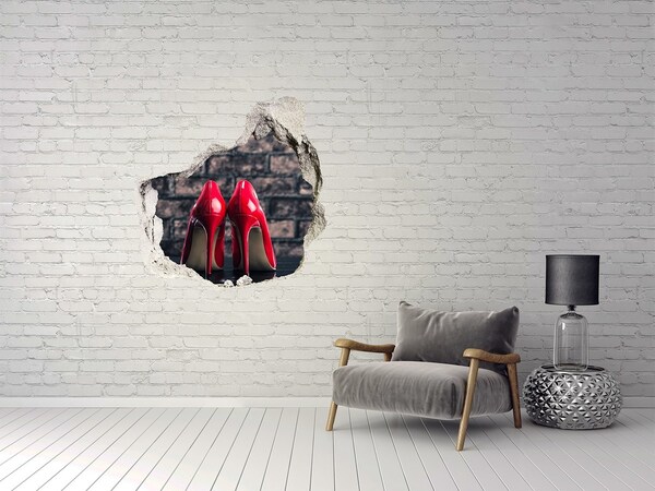 3D wall hole wallpaper Red heels