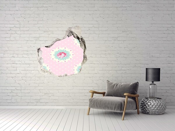 Hole in the wall decal Floral pattern on a pink background