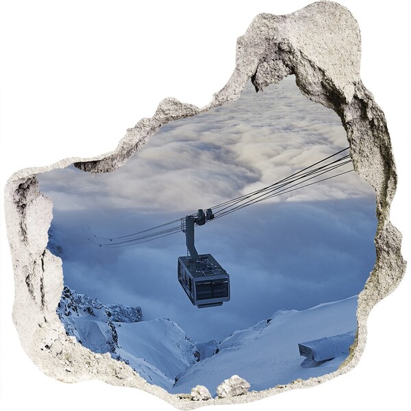 Hole in the wall decal Mountain cable car above the clouds