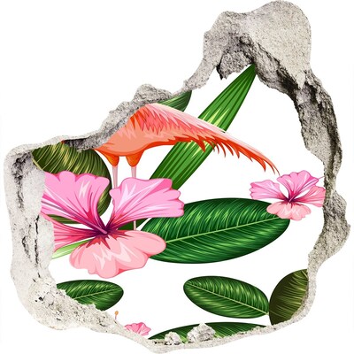 Hole in the wall sticker Flamingos and plants