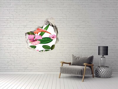 Hole in the wall sticker Flamingos and plants