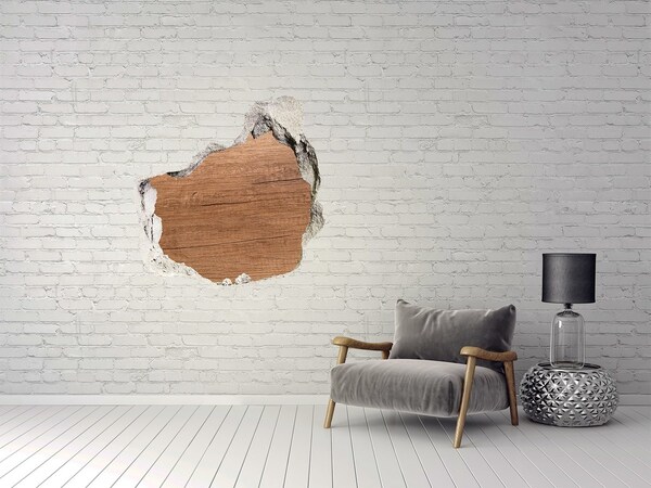 3D wall hole wallpaper A damaged wall with a wooden board