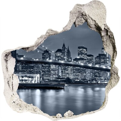 Hole in the wall sticker New York Bridge against the night sky