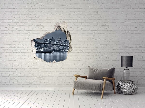 Hole in the wall sticker New York Bridge against the night sky