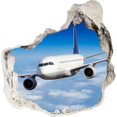 3D wall hole wallpaper A plane in the sky