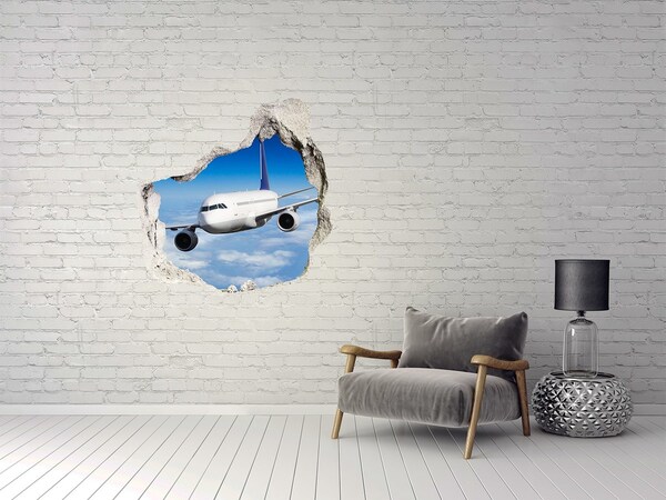 3D wall hole wallpaper A plane in the sky
