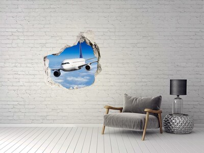 3D wall hole wallpaper A plane in the sky