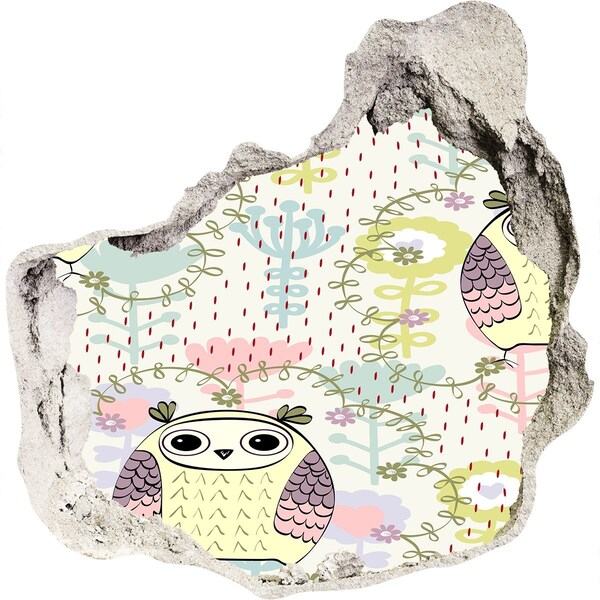 Hole in the wall sticker Hole in the Wall with an Owl and Flowers