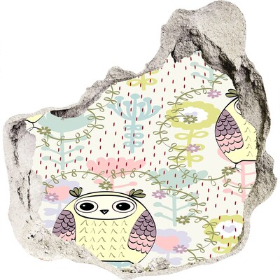 Hole in the wall sticker Hole in the Wall with an Owl and Flowers