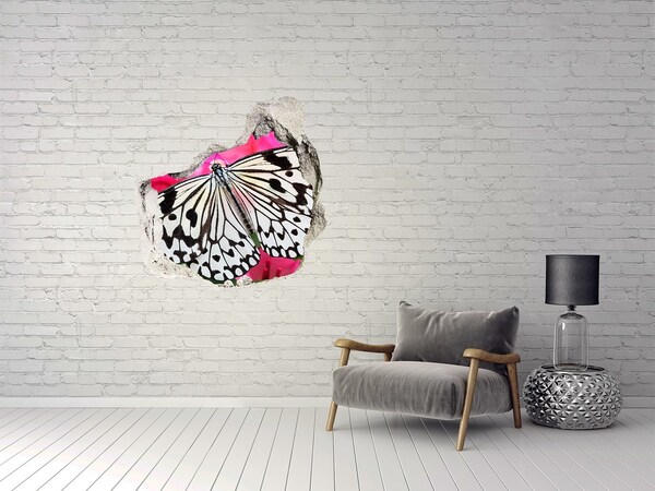 3D wall hole wallpaper Flower butterfly