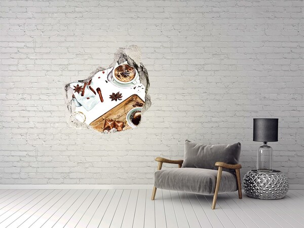 3D wall hole wallpaper Morning coffee