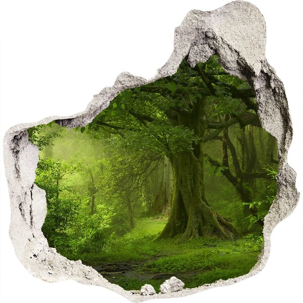 3D wall hole wallpaper A green forest full of life