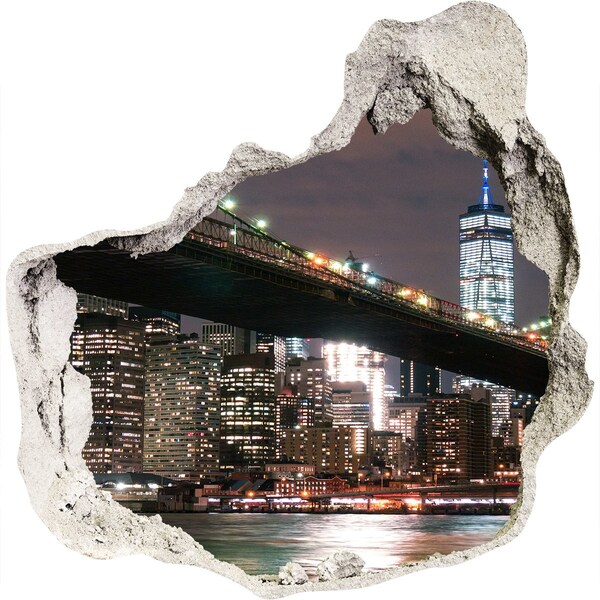 Hole in the wall decal Brooklyn Bridge at night