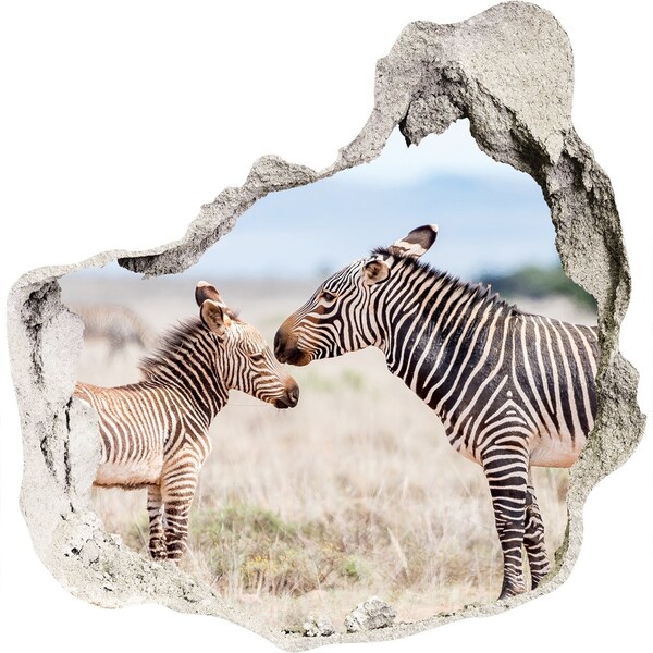 Hole wall sticker Zebra in the mountains