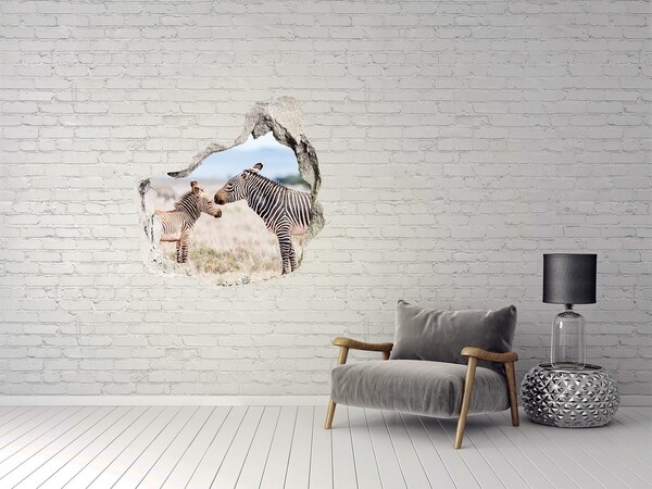 Hole wall sticker Zebra in the mountains