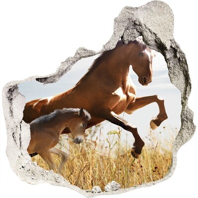 3D wall hole Horses in the meadow