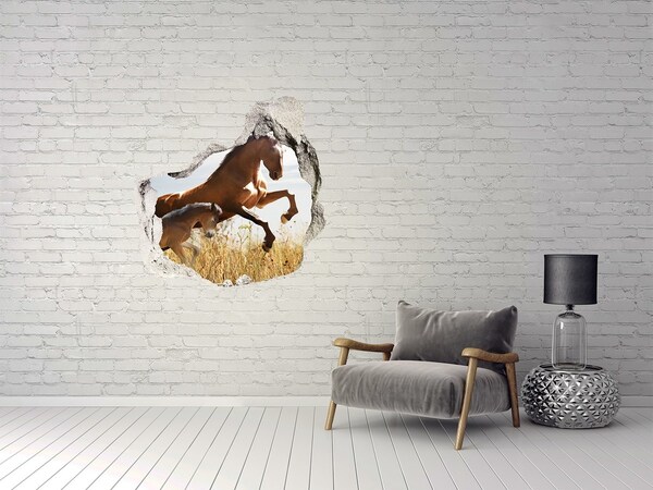 3D wall hole Horses in the meadow