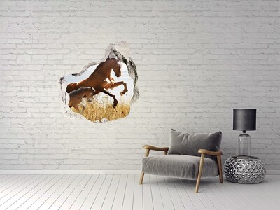 3D wall hole Horses in the meadow