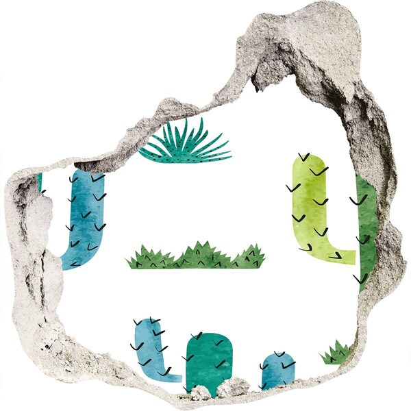 3D wall hole Green landscape with cacti