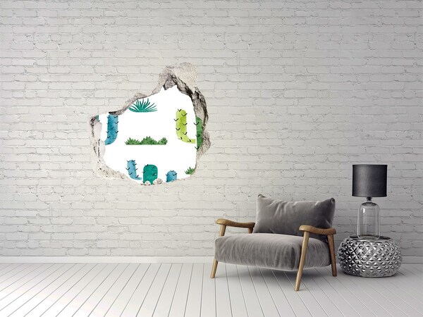 3D wall hole Green landscape with cacti