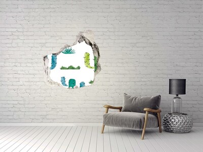 3D wall hole Green landscape with cacti