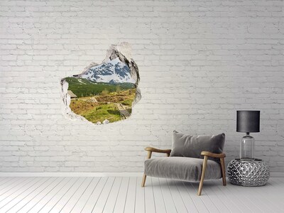 3D wall hole Mountain landscape with a village