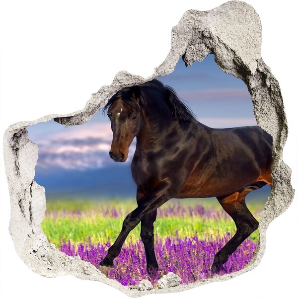 Hole wall sticker A horse against a flowery field