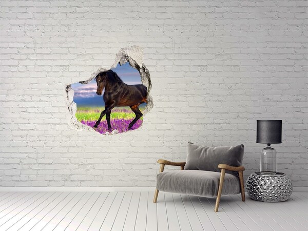 Hole wall sticker A horse against a flowery field