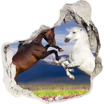 3D wall hole Horses jumping over the wall