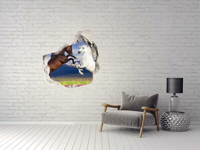 3D wall hole Horses jumping over the wall