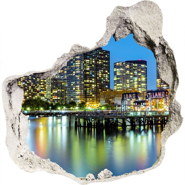 Hole wall sticker View of the city at night