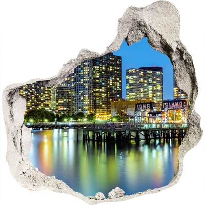 Hole wall sticker View of the city at night