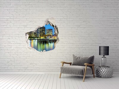 Hole wall sticker View of the city at night