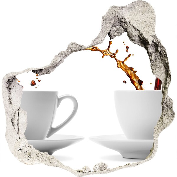 3D wall hole wallpaper Coffee in a ruined wall