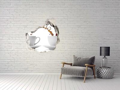 3D wall hole wallpaper Coffee in a ruined wall
