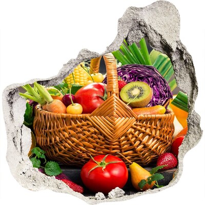 Hole wall sticker A basket full of fresh fruit and vegetables