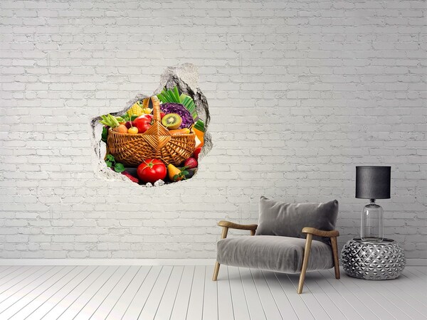 Hole wall sticker A basket full of fresh fruit and vegetables