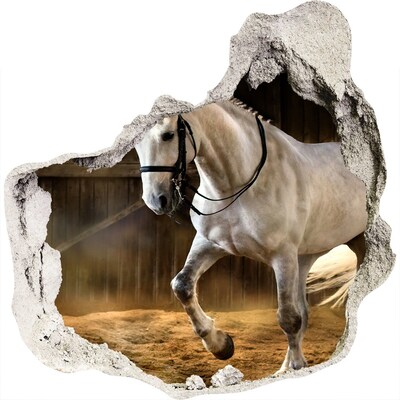 Hole wall sticker White horse in the stable