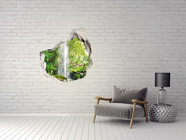 Hole wall sticker Tropical waterfall in the jungle