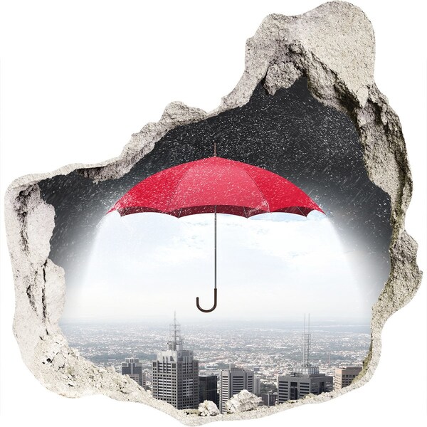 Hole in the wall sticker Red umbrella in the urban landscape