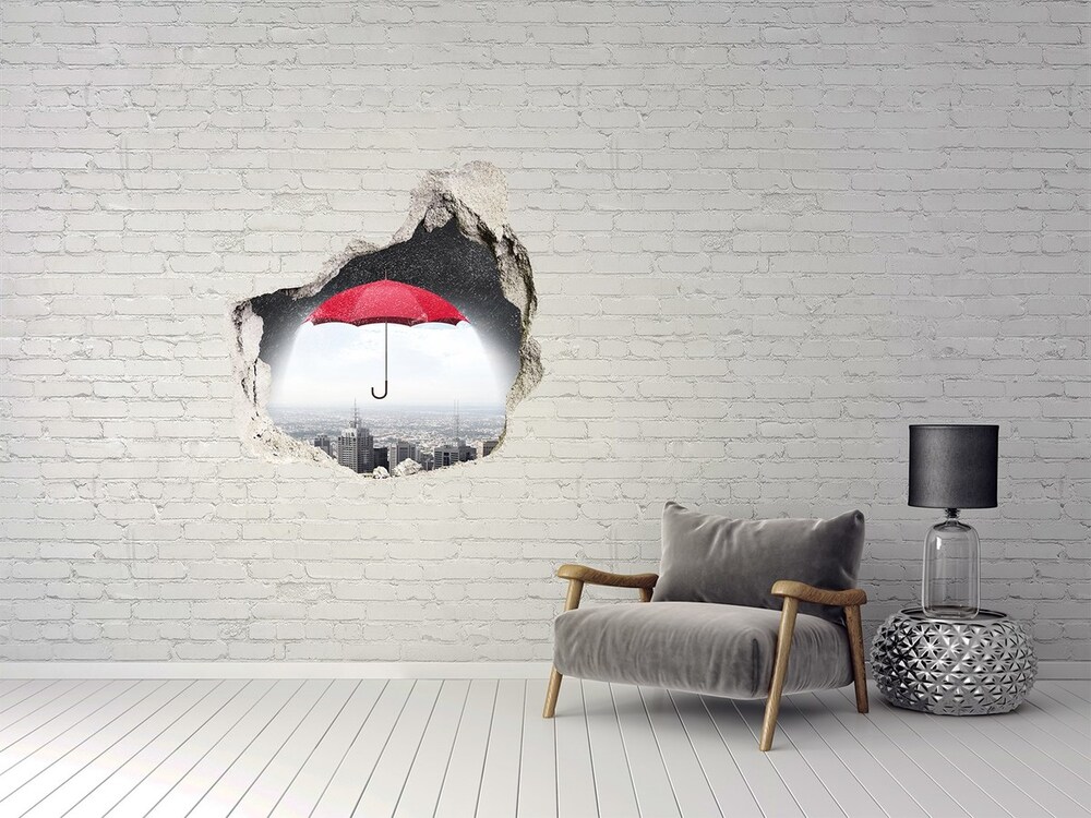 Hole in the wall sticker Umbrella above the city