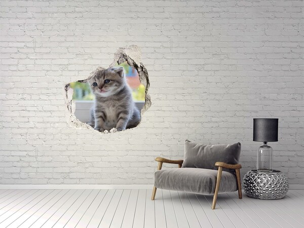 3D wall hole wallpaper Little Cat by the window