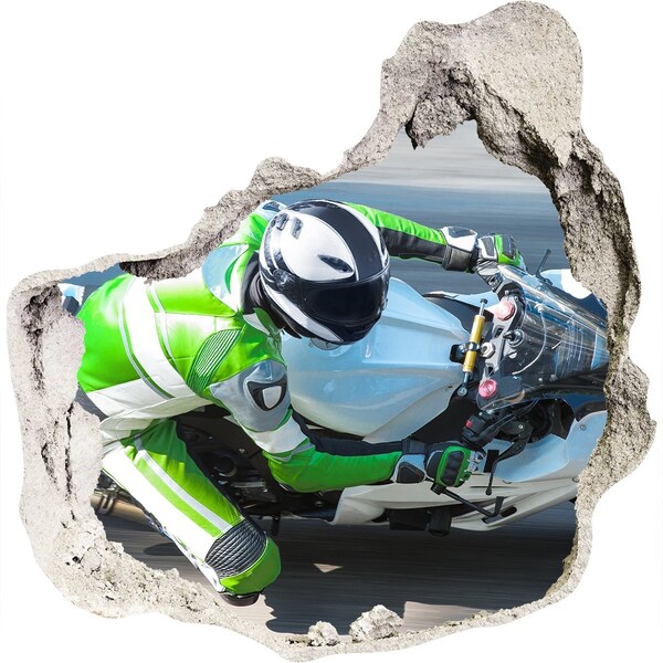 3D wall hole wallpaper Motorcycle race in action